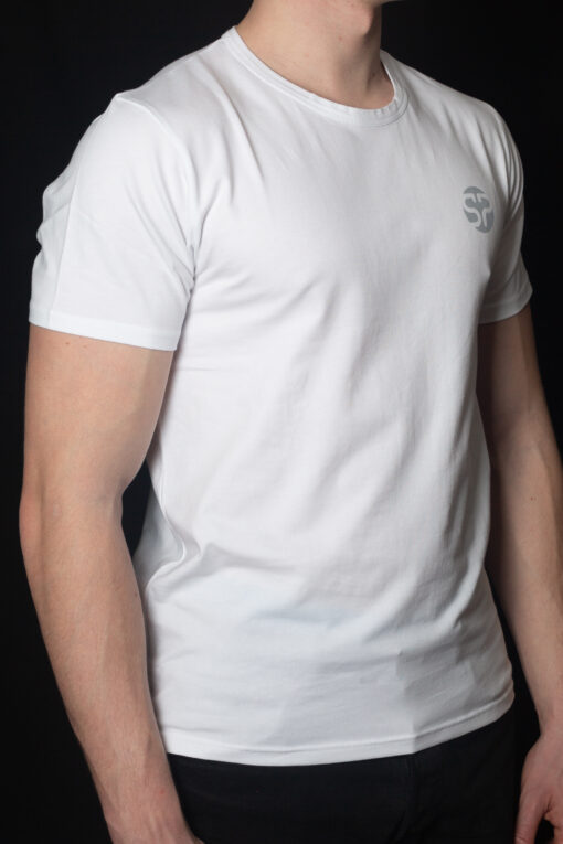 Tee-shirt coton blanc, col rond, logo SP