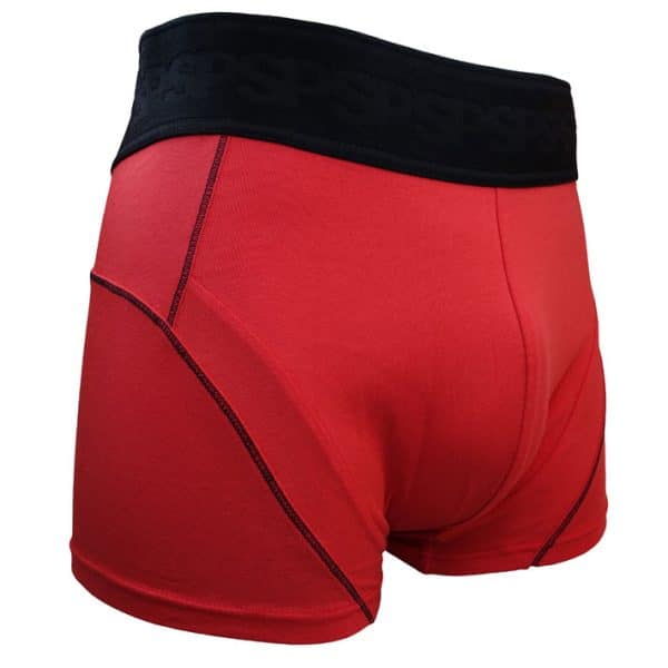 Boxer Le Sourire du Plombier pour homme en coton bio de couleur rouge avec ceinture SP noire